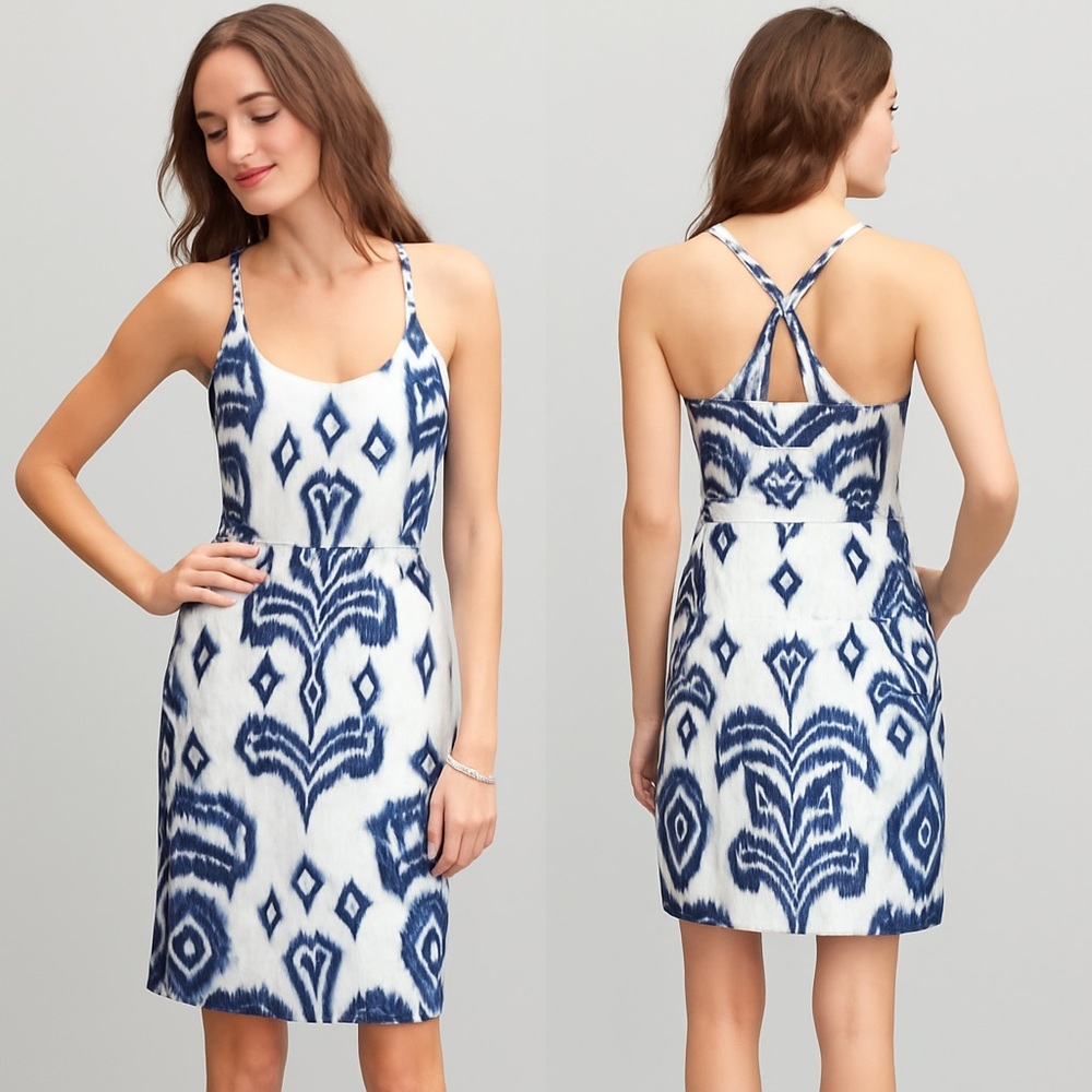 Banana Republic Blue & White Silk Sheath Dress – Size 14